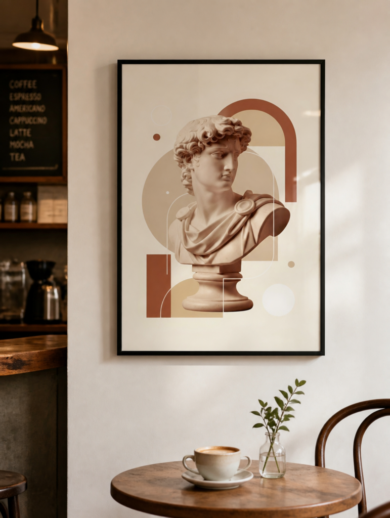 Greek Statue Bust Abstract Geometric Wall Art Print | Neoclassical Modern Decor