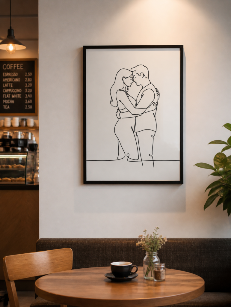 Minimalist Couple Embrace Line Art Print - Romantic Wall Art Poster