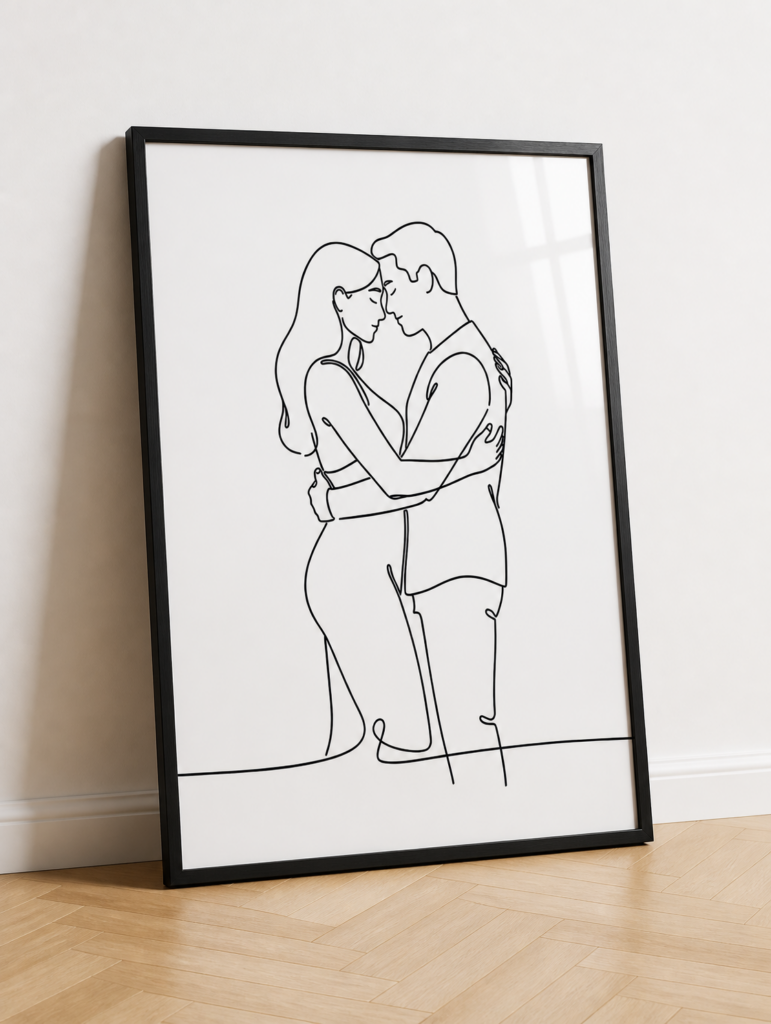 Minimalist Couple Embrace Line Art Print - Romantic Wall Art Poster