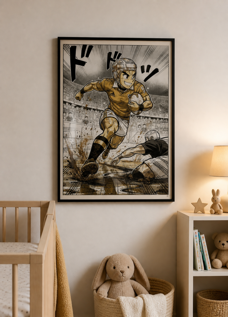 Rugby Manga Art Print - Dynamic Japanese Comic Style Sports Illustration Poster