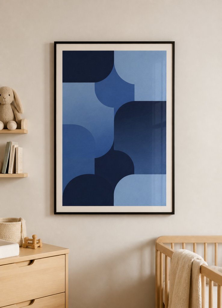 Blue Geometric Abstract Wall Art Print - Modern Minimalist Poster