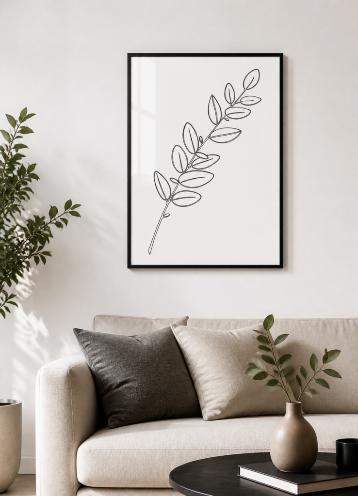 Minimalist Eucalyptus Branch Line Art Botanical Wall Art Print