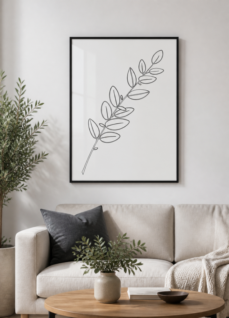 Minimalist Eucalyptus Branch Line Art Botanical Wall Art Print