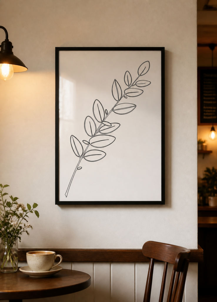Minimalist Eucalyptus Branch Line Art Botanical Wall Art Print