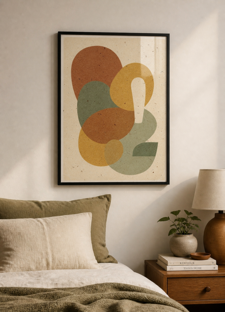 Abstract Organic Shapes Wall Art Print - Earthy Terracotta Sage Green Mustard Poster