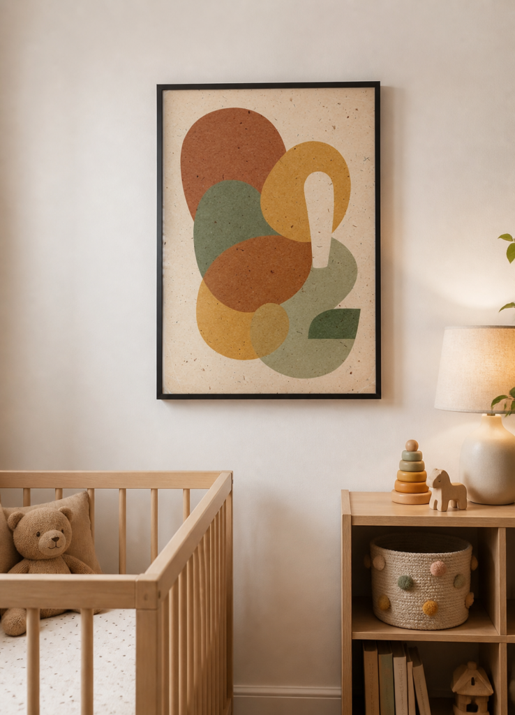 Abstract Organic Shapes Wall Art Print - Earthy Terracotta Sage Green Mustard Poster