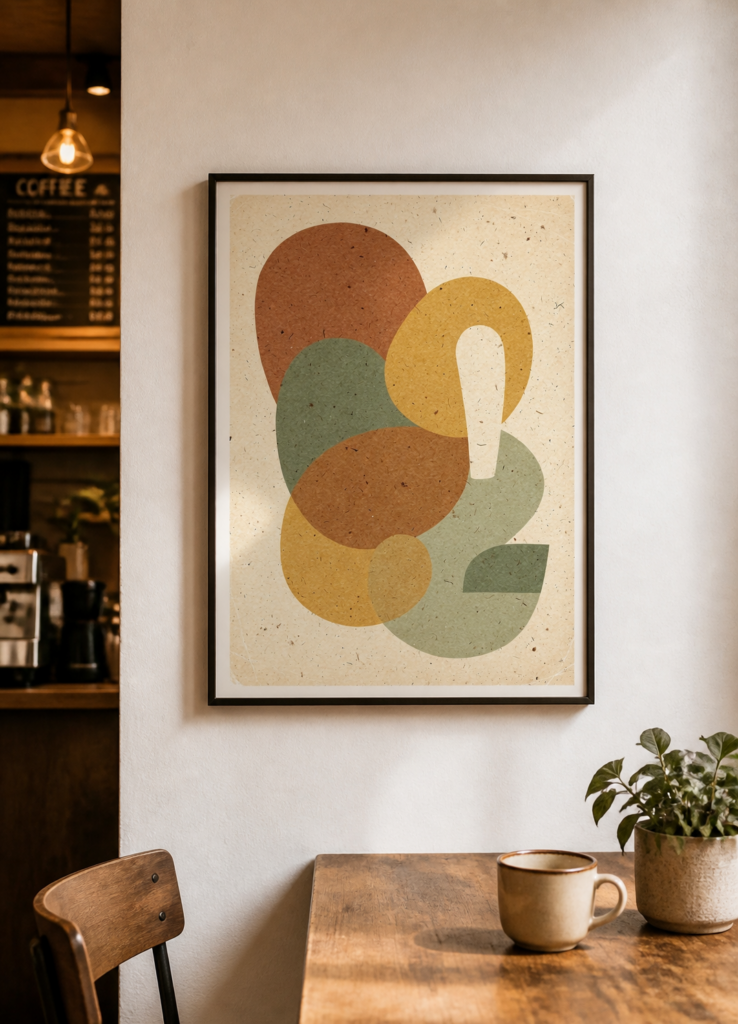 Abstract Organic Shapes Wall Art Print - Earthy Terracotta Sage Green Mustard Poster