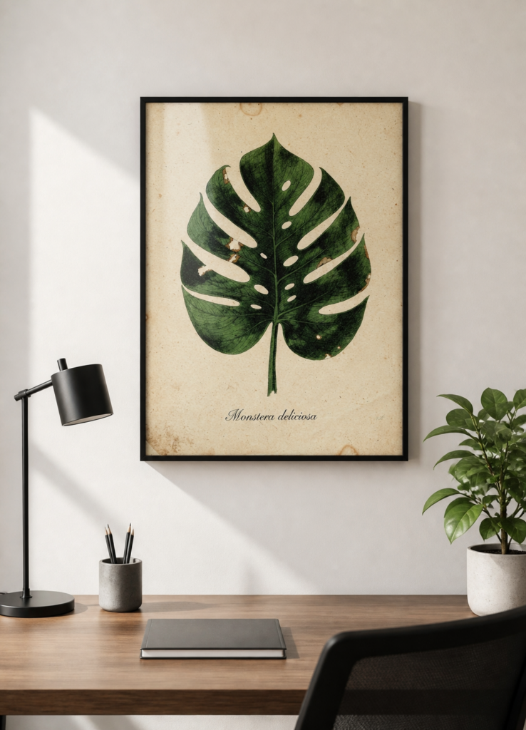 Monstera Deliciosa Vintage Botanical Print - Tropical Leaf Wall Art Poster