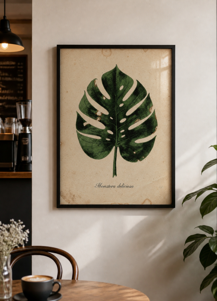 Monstera Deliciosa Vintage Botanical Print - Tropical Leaf Wall Art Poster