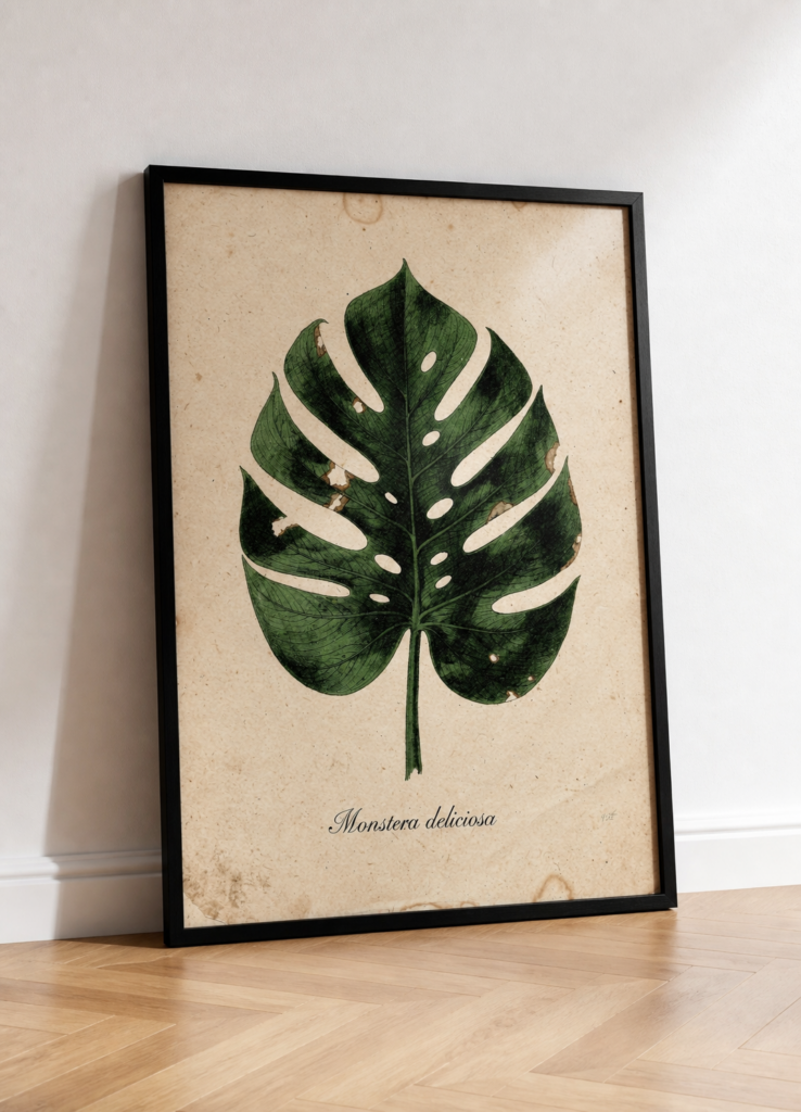 Monstera Deliciosa Vintage Botanical Print - Tropical Leaf Wall Art Poster