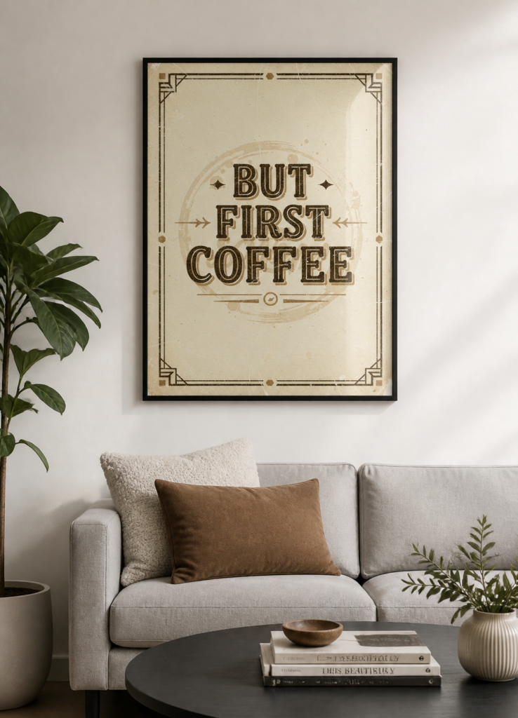 But First Coffee Vintage Art Deco Typography Wall Art Poster