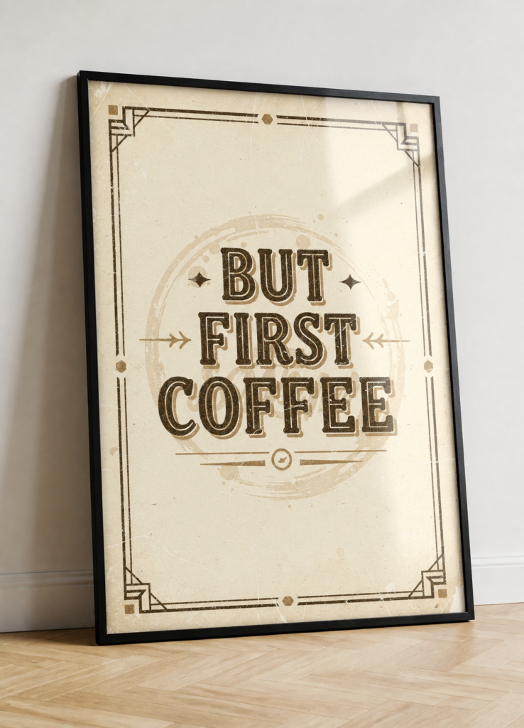 But First Coffee Vintage Art Deco Typography Wall Art Poster