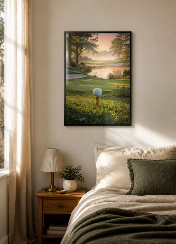 Golf Course Sunrise Morning Mist Wall Art Print - Scenic Golf Landscape Poster