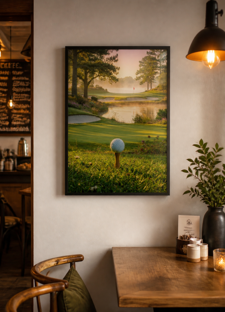 Golf Course Sunrise Morning Mist Wall Art Print - Scenic Golf Landscape Poster