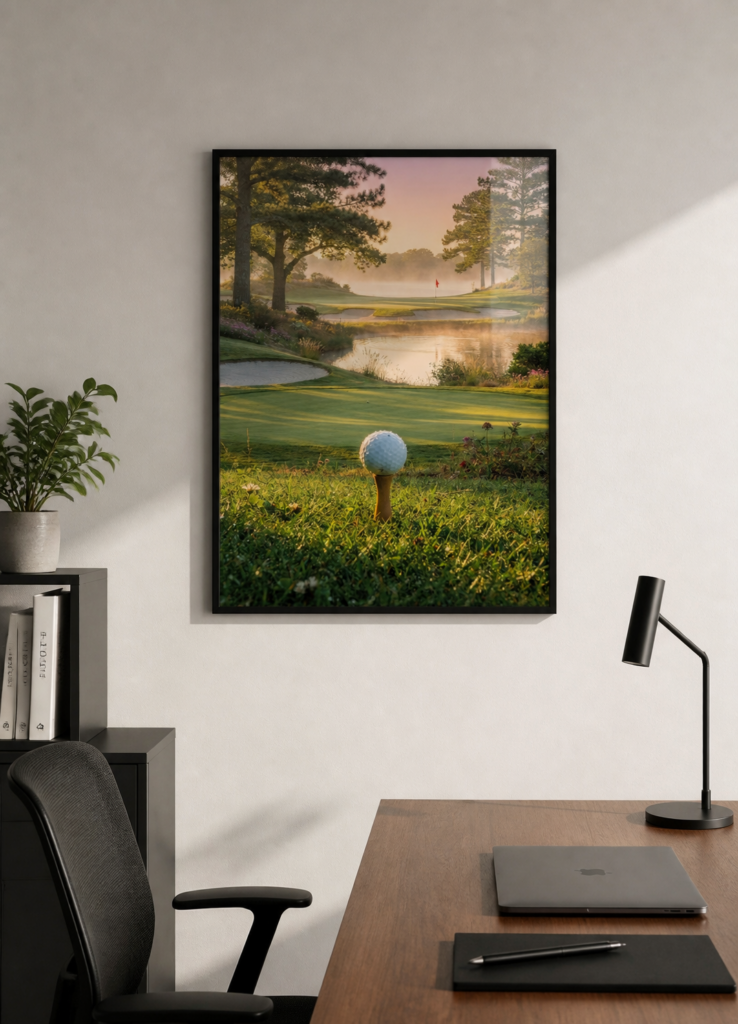 Golf Course Sunrise Morning Mist Wall Art Print - Scenic Golf Landscape Poster