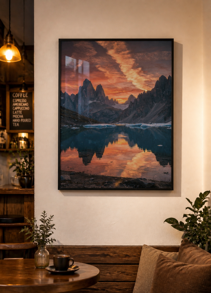 Patagonia Mountain Sunset Reflection Wall Art Print - Dramatic Landscape Photography Poster