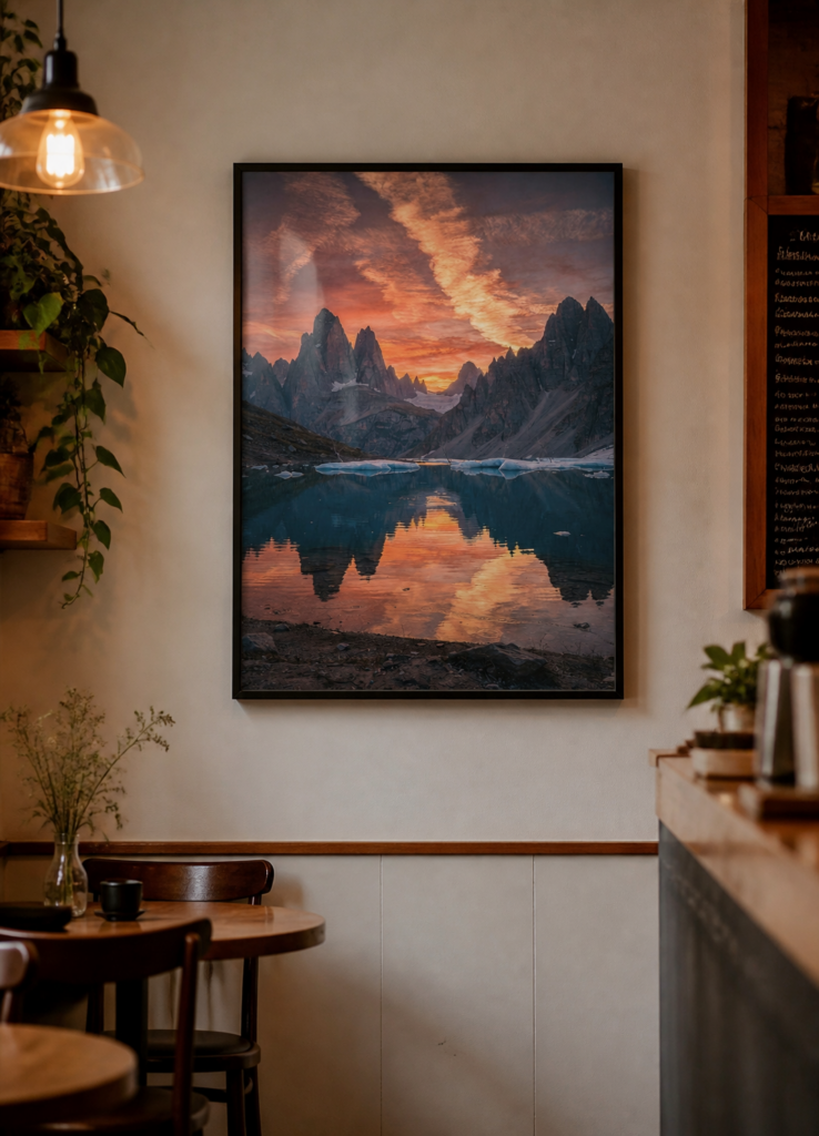 Patagonia Mountain Sunset Reflection Wall Art Print - Dramatic Landscape Photography Poster