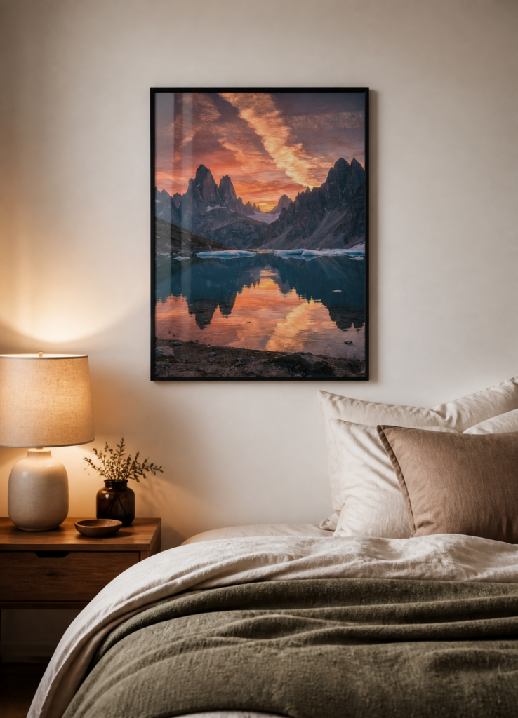 Patagonia Mountain Sunset Reflection Wall Art Print - Dramatic Landscape Photography Poster