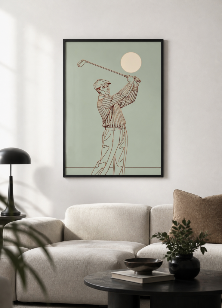 Vintage Golfer Line Art Poster | Retro Golf Swing Illustration Wall Art