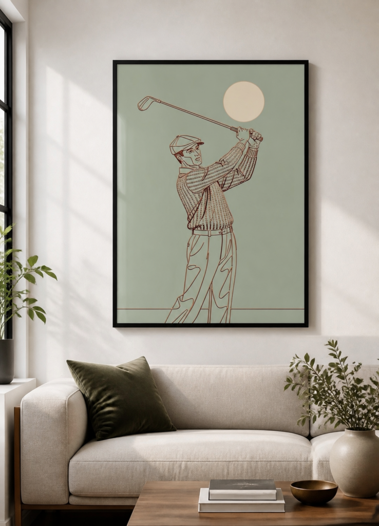 Vintage Golfer Line Art Poster | Retro Golf Swing Illustration Wall Art