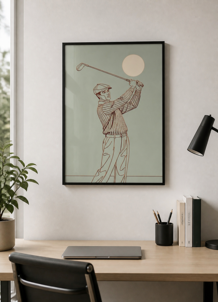 Vintage Golfer Line Art Poster | Retro Golf Swing Illustration Wall Art