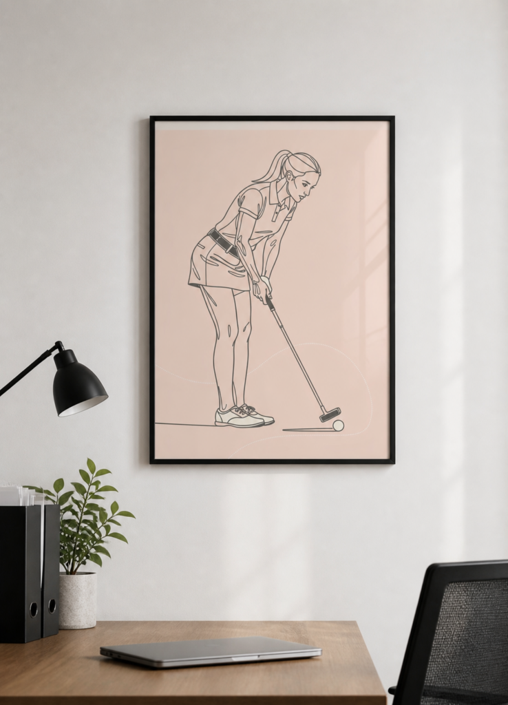 Female Golfer Line Art Print - Minimalist Golf Wall Art Poster