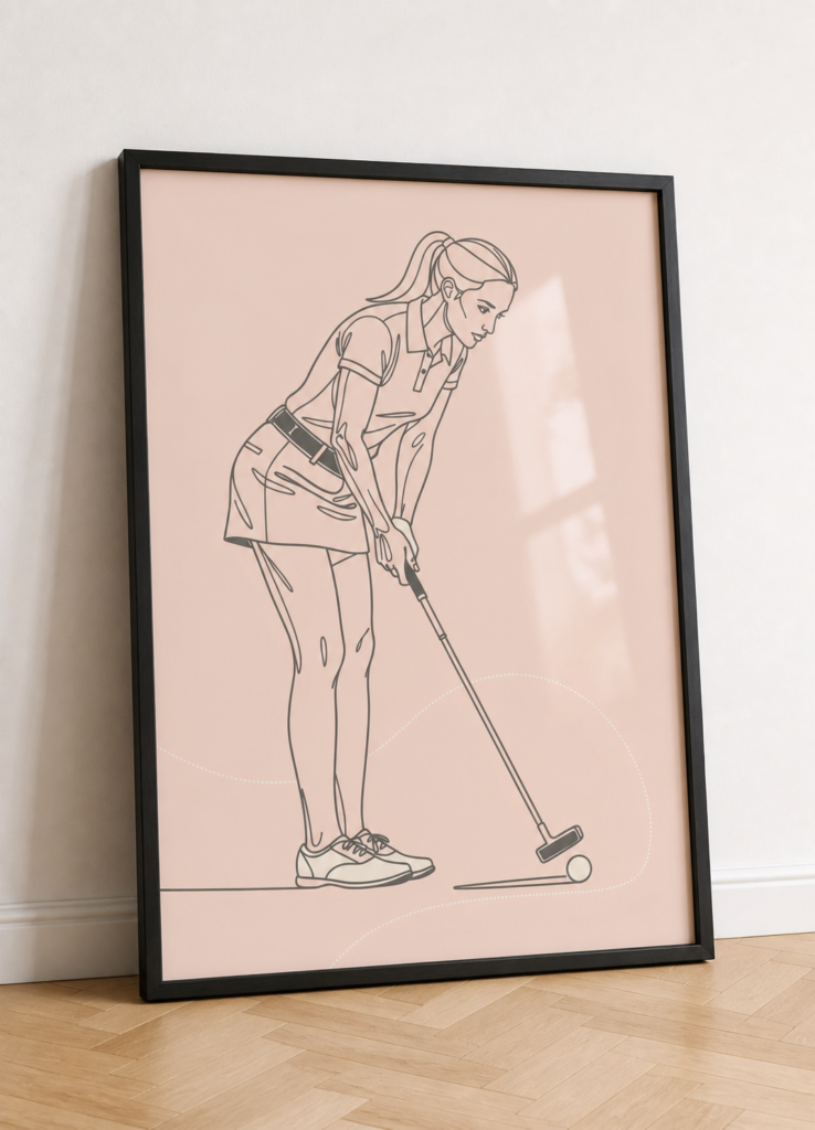 Female Golfer Line Art Print - Minimalist Golf Wall Art Poster