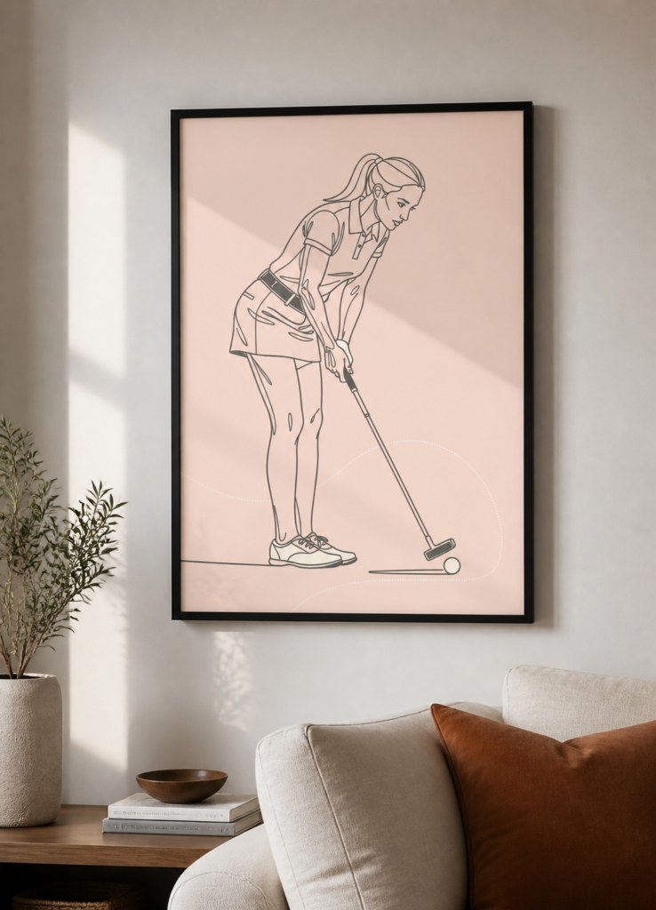 Female Golfer Line Art Print - Minimalist Golf Wall Art Poster
