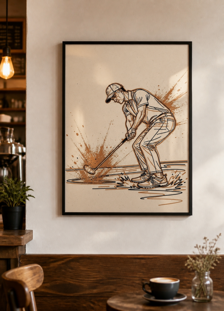 Golf Player Line Art Illustration Wall Poster - Minimalist Sports Art Print