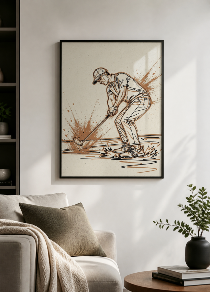 Golf Player Line Art Illustration Wall Poster - Minimalist Sports Art Print