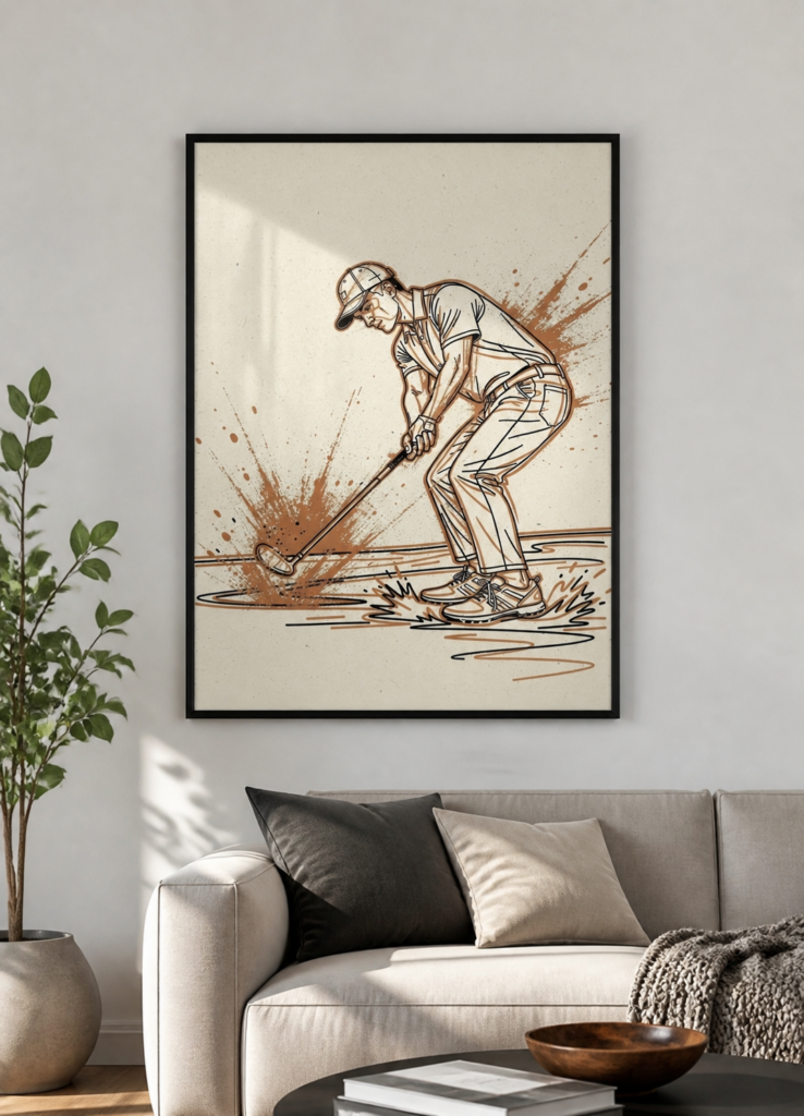 Golf Player Line Art Illustration Wall Poster - Minimalist Sports Art Print