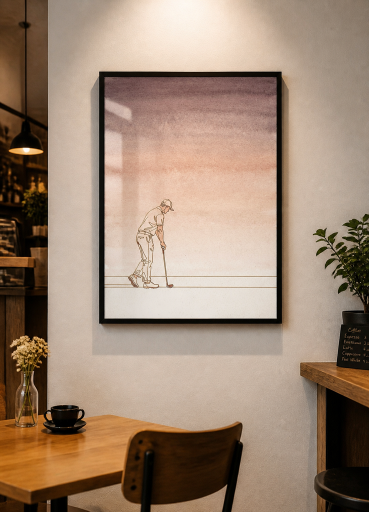 Minimalist Golfer Line Art Watercolor Wall Art Print