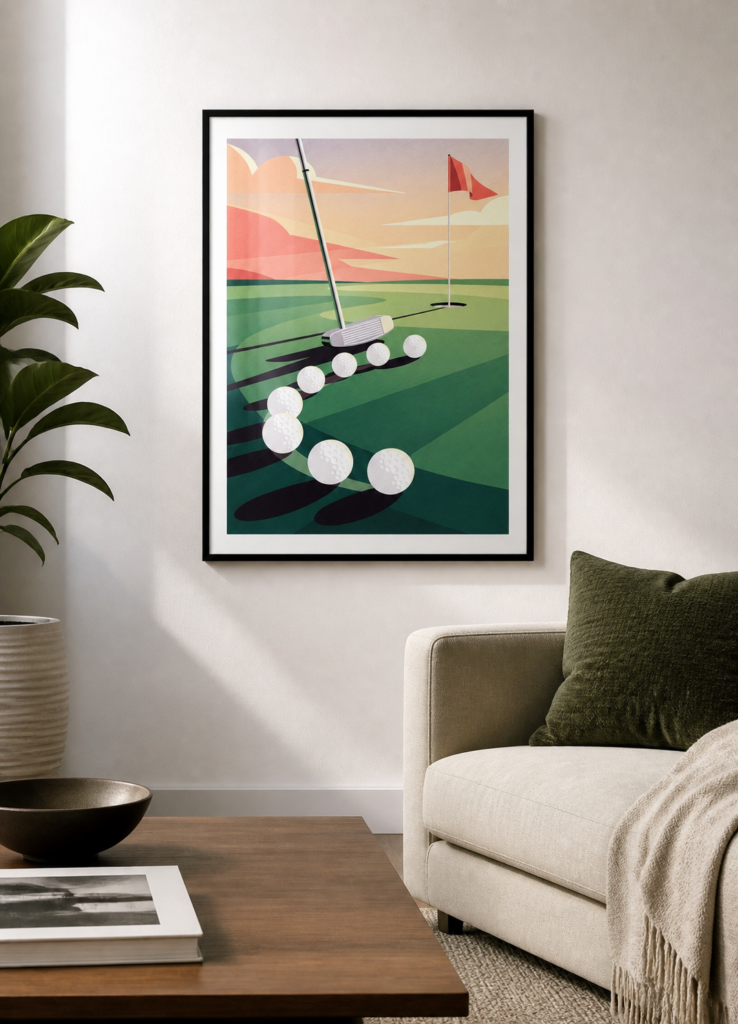 Vintage Golf Putting Green Art Deco Poster - Retro Golf Course Illustration Wall Art