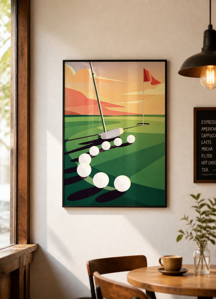 Vintage Golf Putting Green Art Deco Poster - Retro Golf Course Illustration Wall Art