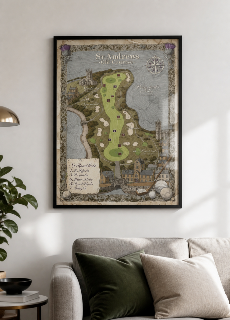 St Andrews Old Course Vintage Golf Map Art Print - Illustrated Course Layout Poster