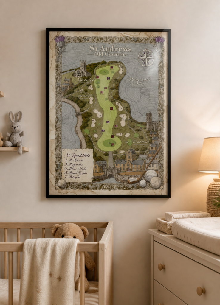 St Andrews Old Course Vintage Golf Map Art Print - Illustrated Course Layout Poster