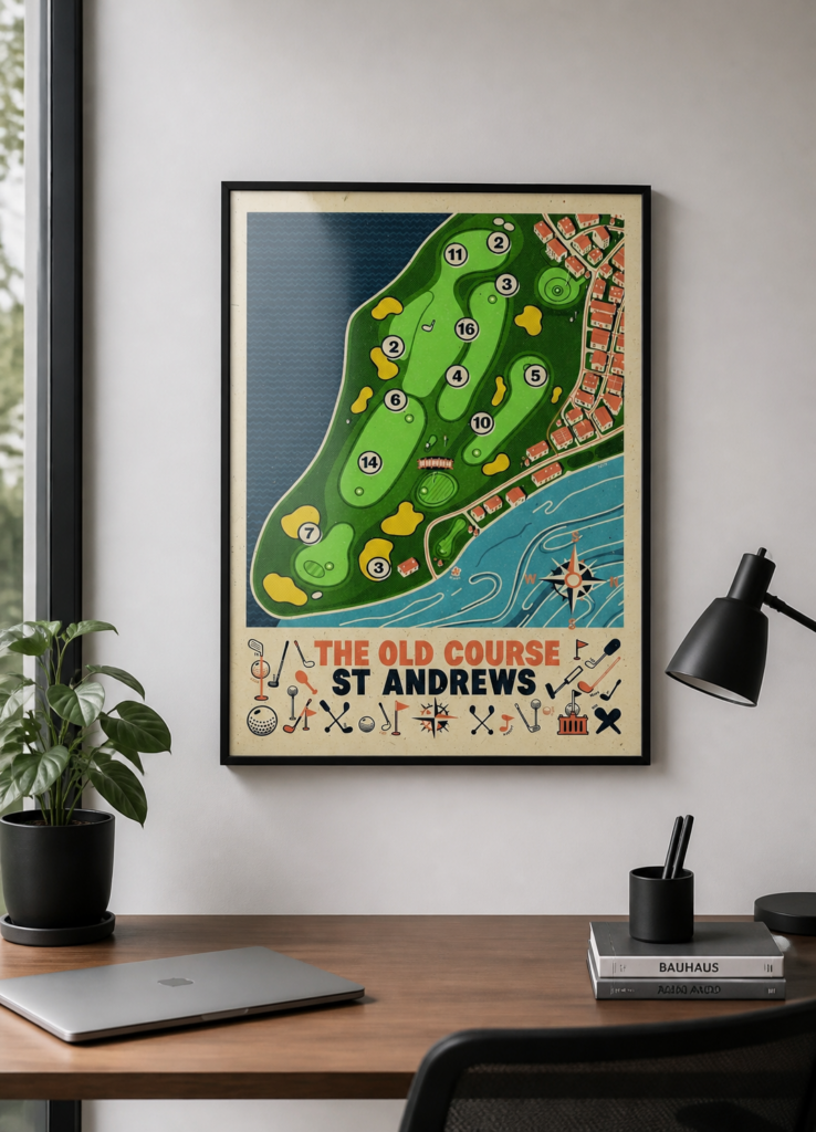 The Old Course St Andrews Golf Course Map Vintage Poster - Retro Golf Wall Art Print