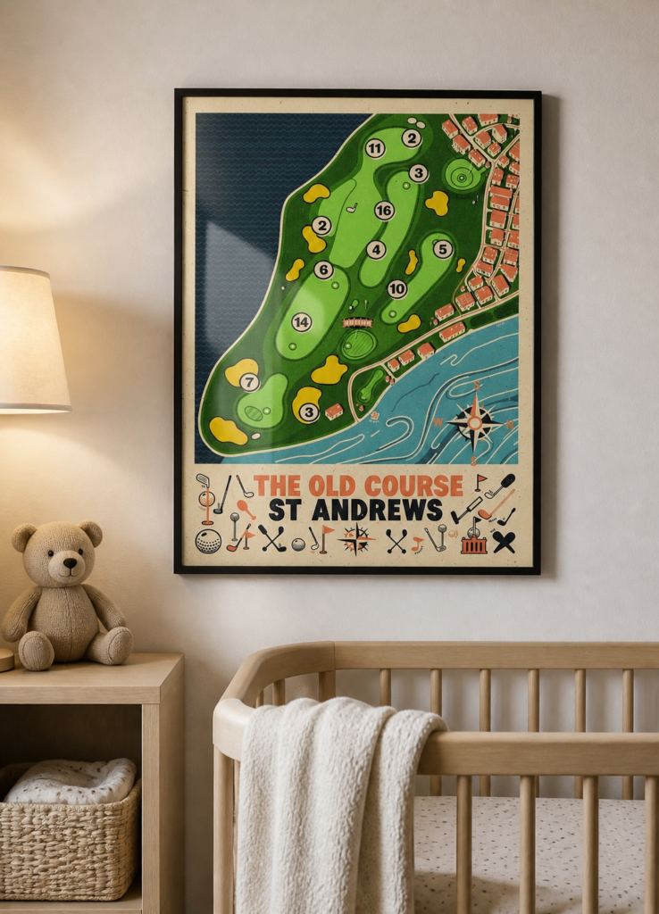 The Old Course St Andrews Golf Course Map Vintage Poster - Retro Golf Wall Art Print