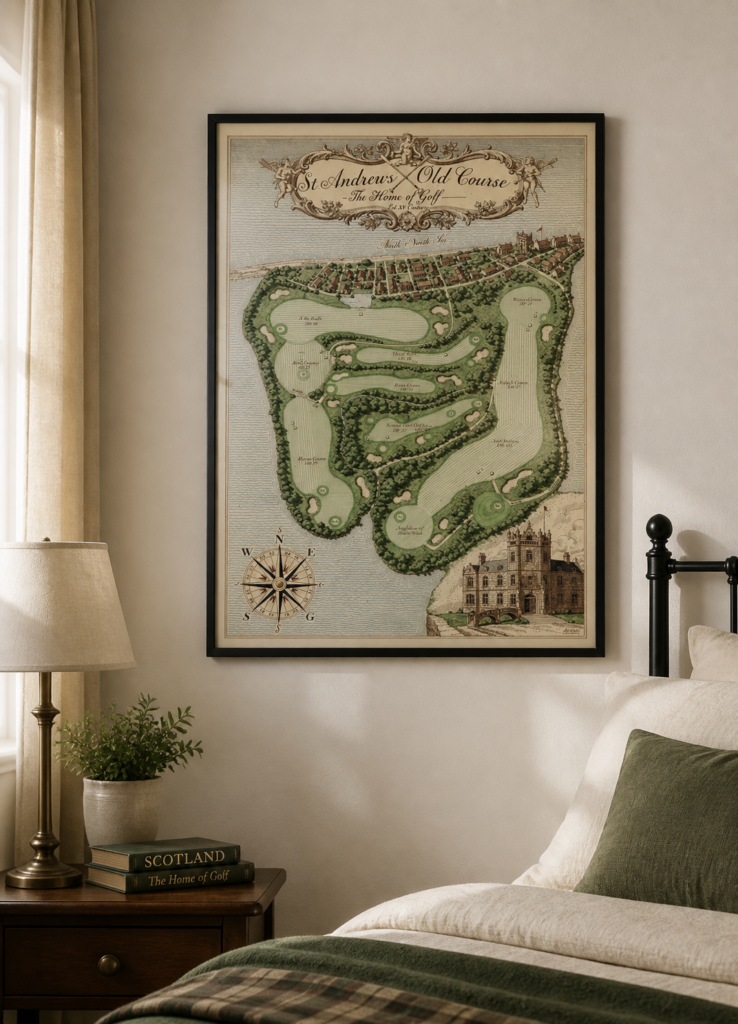 St Andrews Old Course Vintage Golf Map Poster - The Home of Golf Wall Art