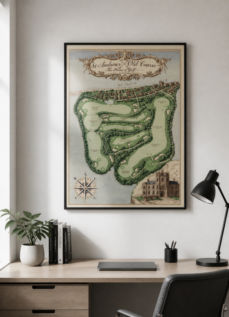 St Andrews Old Course Vintage Golf Map Poster - The Home of Golf Wall Art