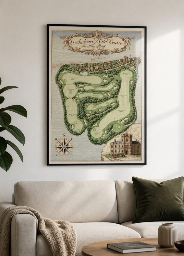 St Andrews Old Course Vintage Golf Map Poster - The Home of Golf Wall Art