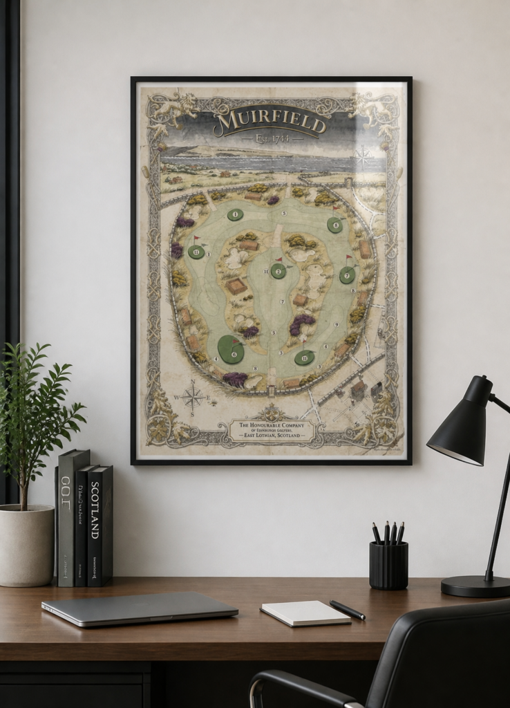 Muirfield Golf Course Vintage Map Poster - The Honourable Company of Edinburgh Golfers Est. 1744