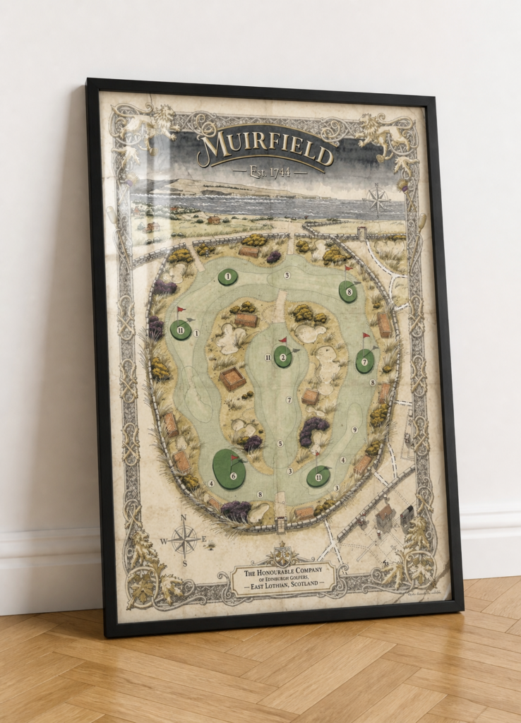 Muirfield Golf Course Vintage Map Poster - The Honourable Company of Edinburgh Golfers Est. 1744