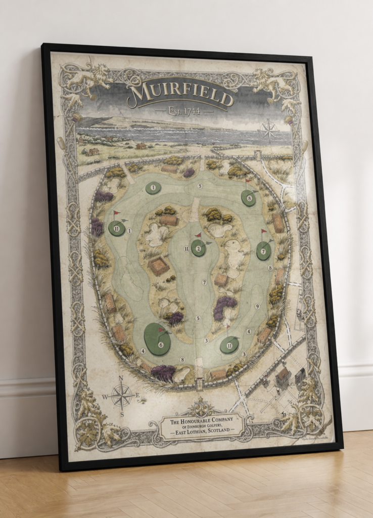 Muirfield Golf Course Vintage Map Poster - The Honourable Company of Edinburgh Golfers Est. 1744