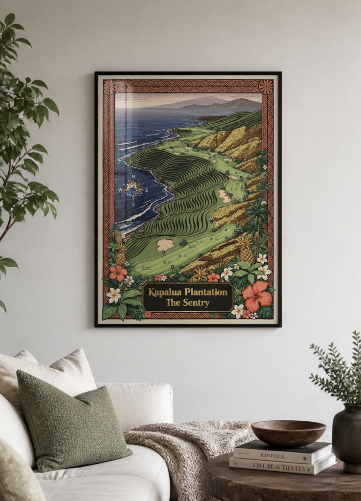 Kapalua Plantation The Sentry Golf Course Map Wall Art Poster - Maui Hawaii Illustrated Print