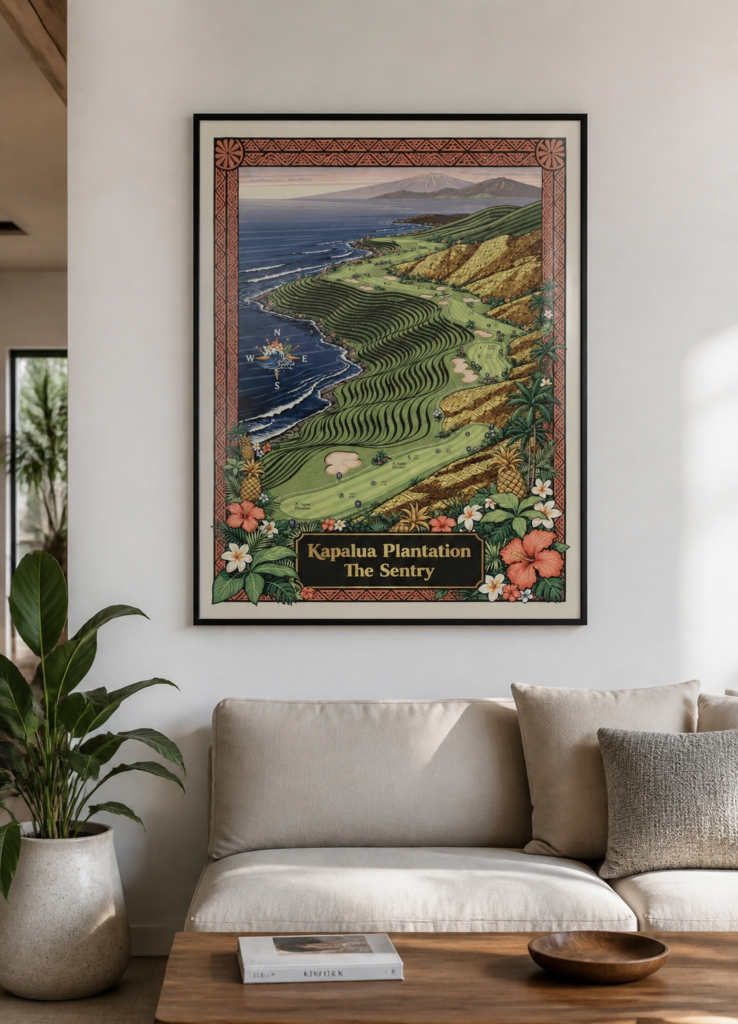 Kapalua Plantation The Sentry Golf Course Map Wall Art Poster - Maui Hawaii Illustrated Print