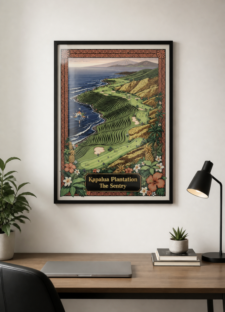Kapalua Plantation The Sentry Golf Course Map Wall Art Poster - Maui Hawaii Illustrated Print