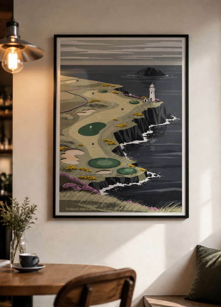 Turnberry Ailsa Course Golf Illustration Poster - Vintage Scottish Links Map Wall Art
