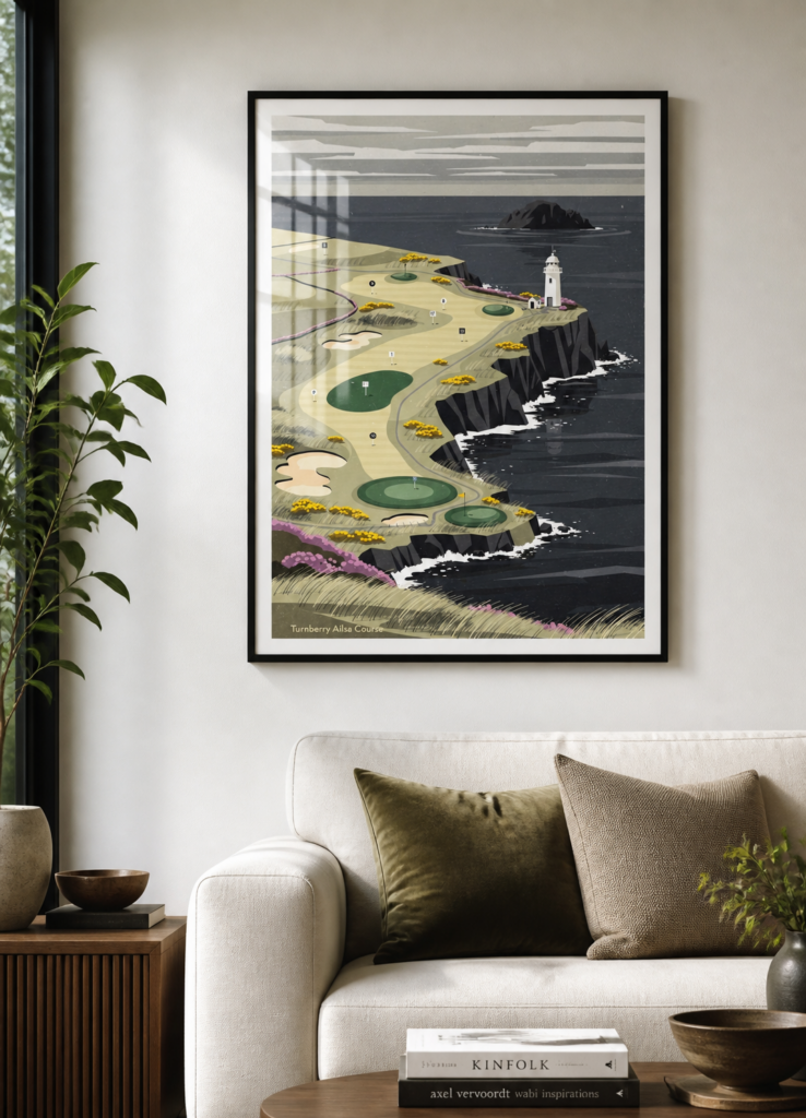 Turnberry Ailsa Course Golf Illustration Poster - Vintage Scottish Links Map Wall Art