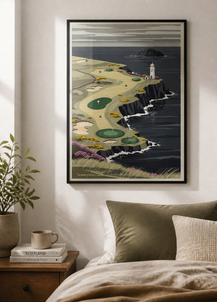 Turnberry Ailsa Course Golf Illustration Poster - Vintage Scottish Links Map Wall Art